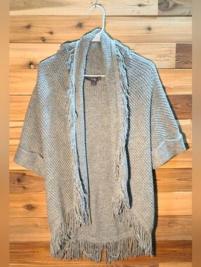 Open Front Cardigan With Fringe By TwentyOne Black - Size S - Light Gray Color